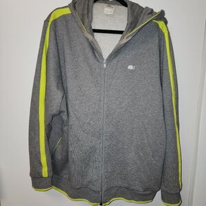 Lacoste sport mens full zip neon green grey hooded sweater size 9 preppy active